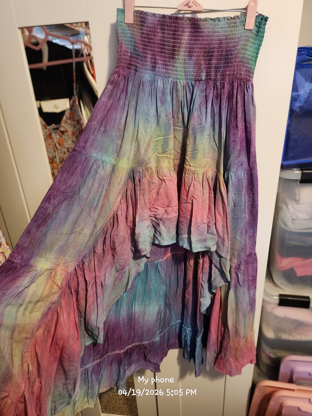 Smocked High-Low Tie-Dye Maxi Skirt /dress- Multicolor